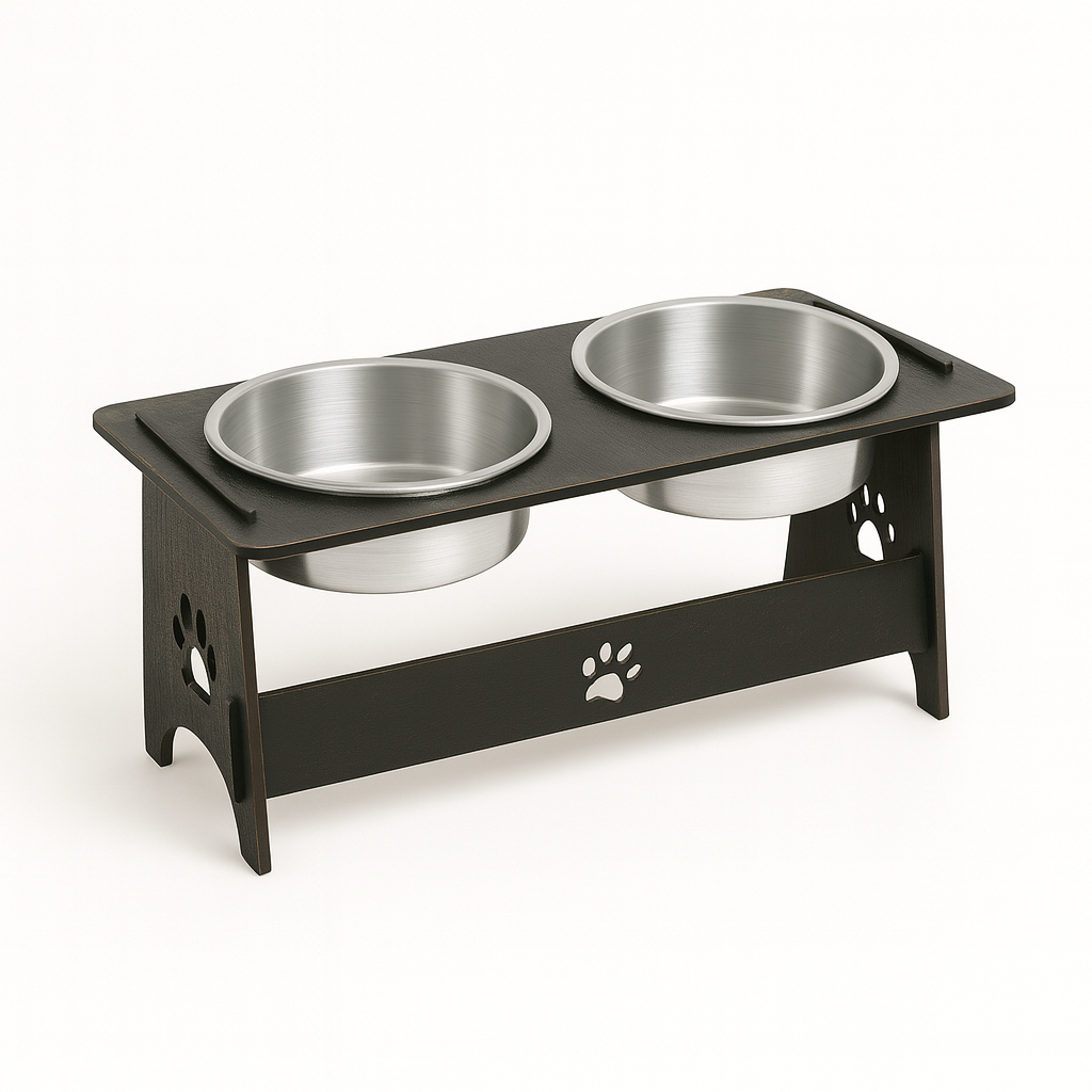 Comedouro Elevado em MDF para Cachorro e Gato  Design com Patinhas