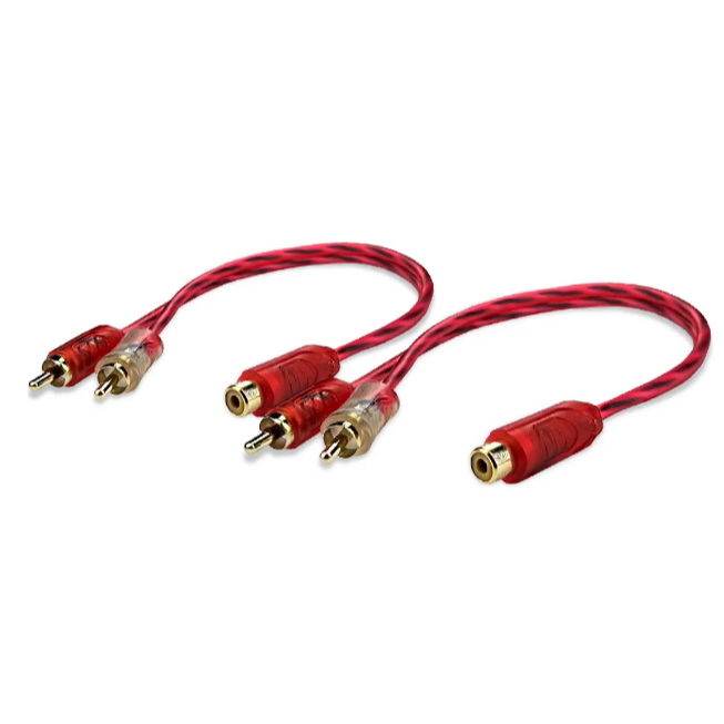 Par de cabos Y 1 fêmea + 2 machos injetado cristal mate vermelho premium banhado a ouro em Oferta na Shopee