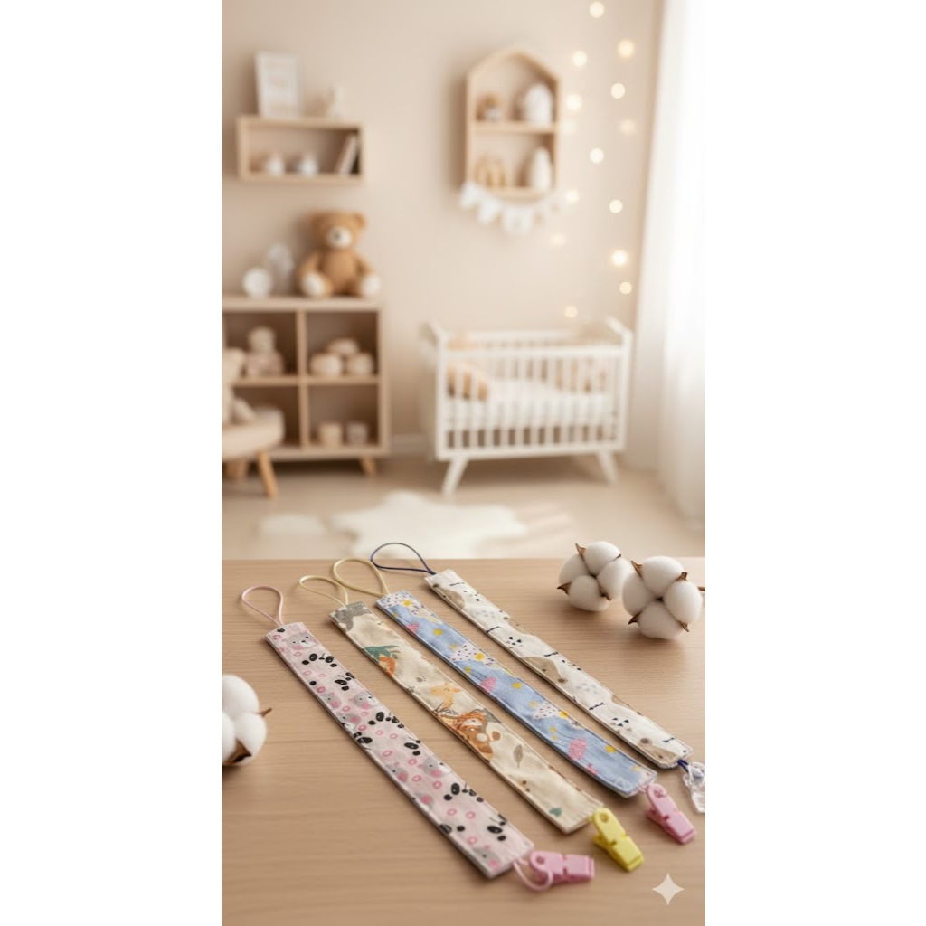 Prendedor de Chupeta em Tecido 100% Algodão Lavável - Estampas Sortidas