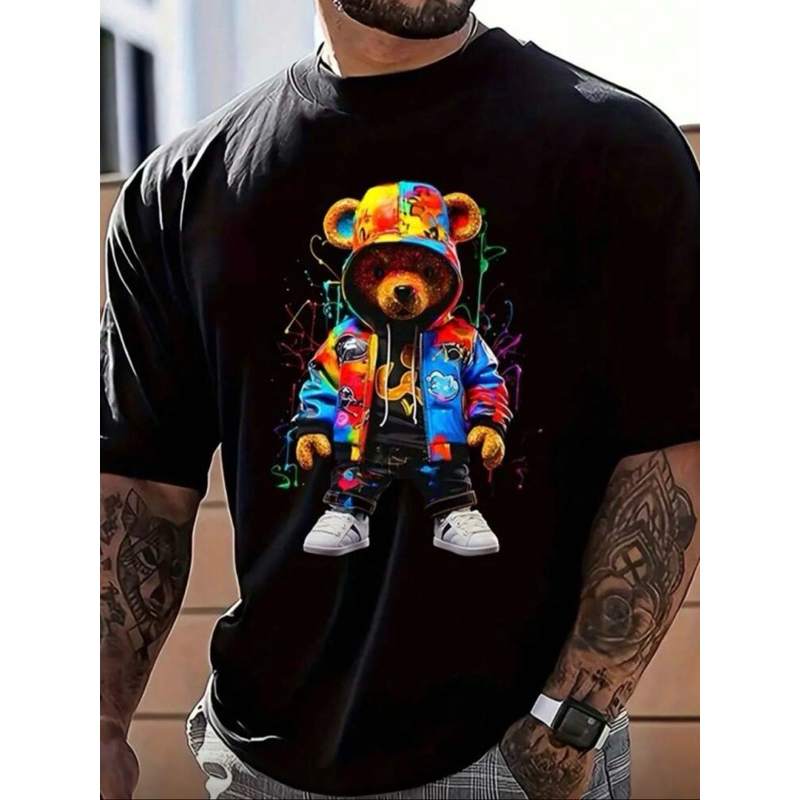 Camisa urso estampada 100% algodão masculina verão