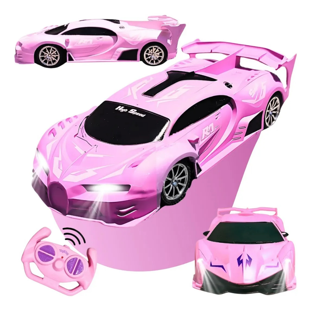 Carrinho De Controle Remoto Recarregável Ferrari Rosa Veloz Com Luz Menina Presente Natal