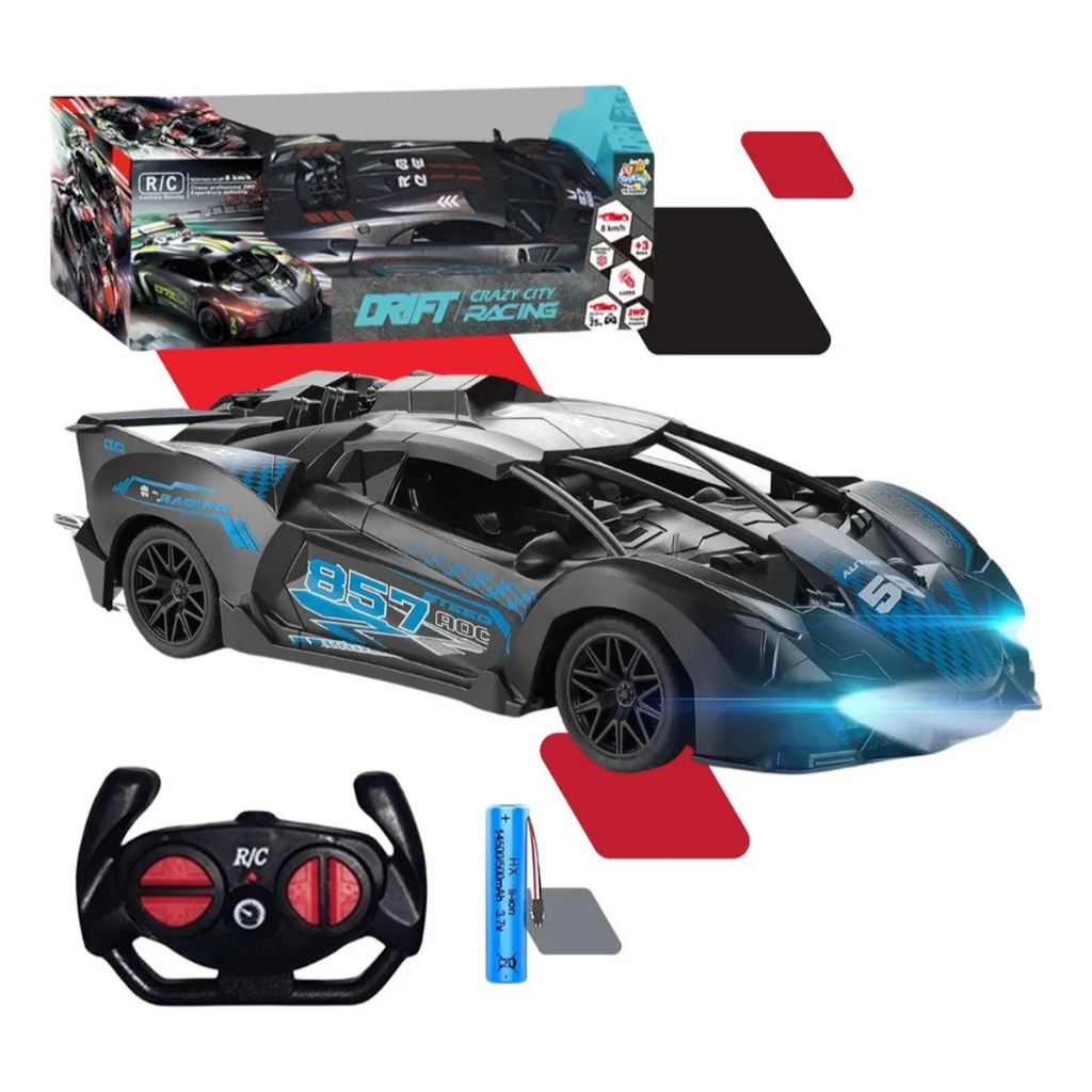 Carrinho De Controle Remoto Ferrari Preto Recarregável  Veloz Com Luz Menina Presente Natal