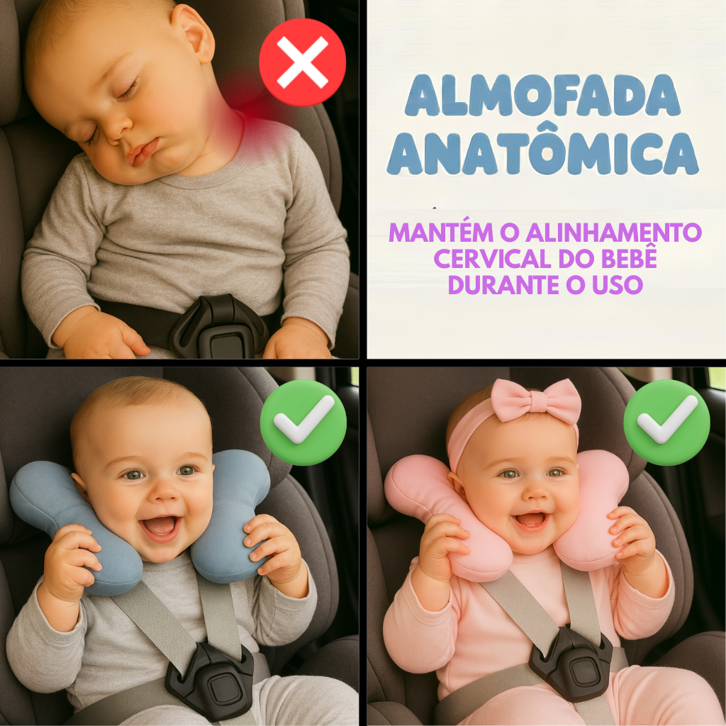Imagem Almofada para Pescoço Bebe Conforto fofinha Apoio de Cabeça 100% Algodão