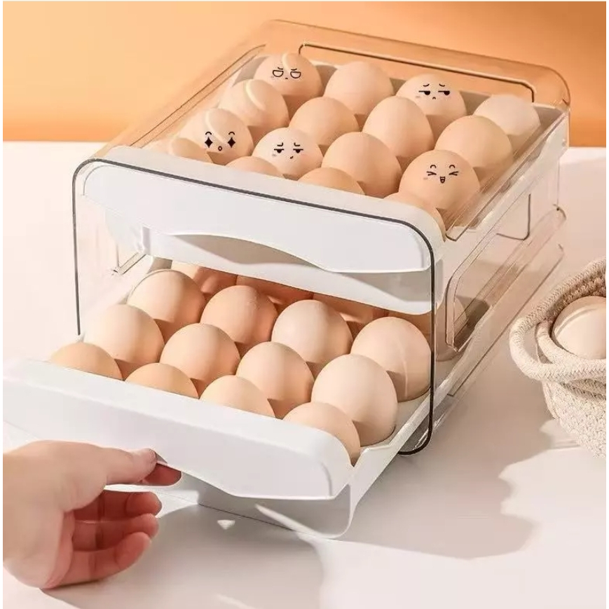 Gaveteiro duplo em plástico tipo porta 32 ovos com para cozinha geladeira