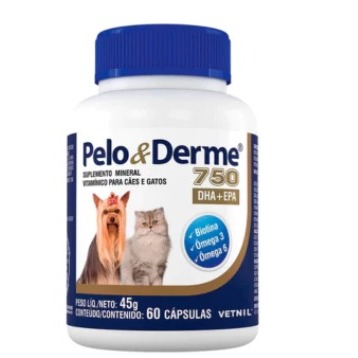 Pelo E Derme Para Cães E Gatos 750mg Dha+epa 60 Cápsulas