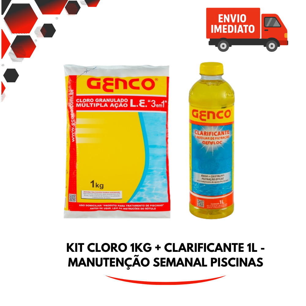 Kit Cloro Genco 3 em 1 1kg + Clarificante 1L | Água Limpa e Transparente em Oferta na Shopee