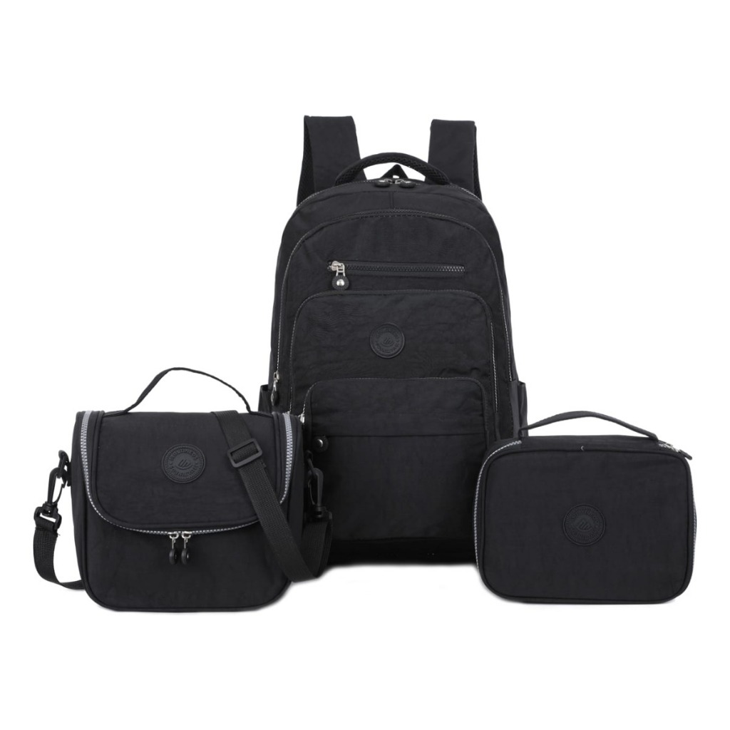 Kit 3 Pçs Mochila Reforçada Escolar Notebook Estojo Lancheira Bolsa Térmica Espaçosa Impermeavel Média