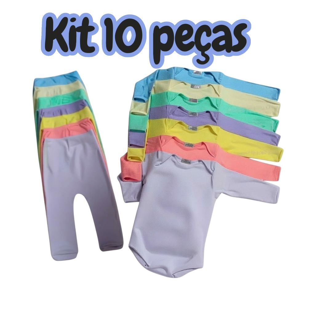 Conjunto Bebê Body e Mijão Algodão Kit 10 Peças