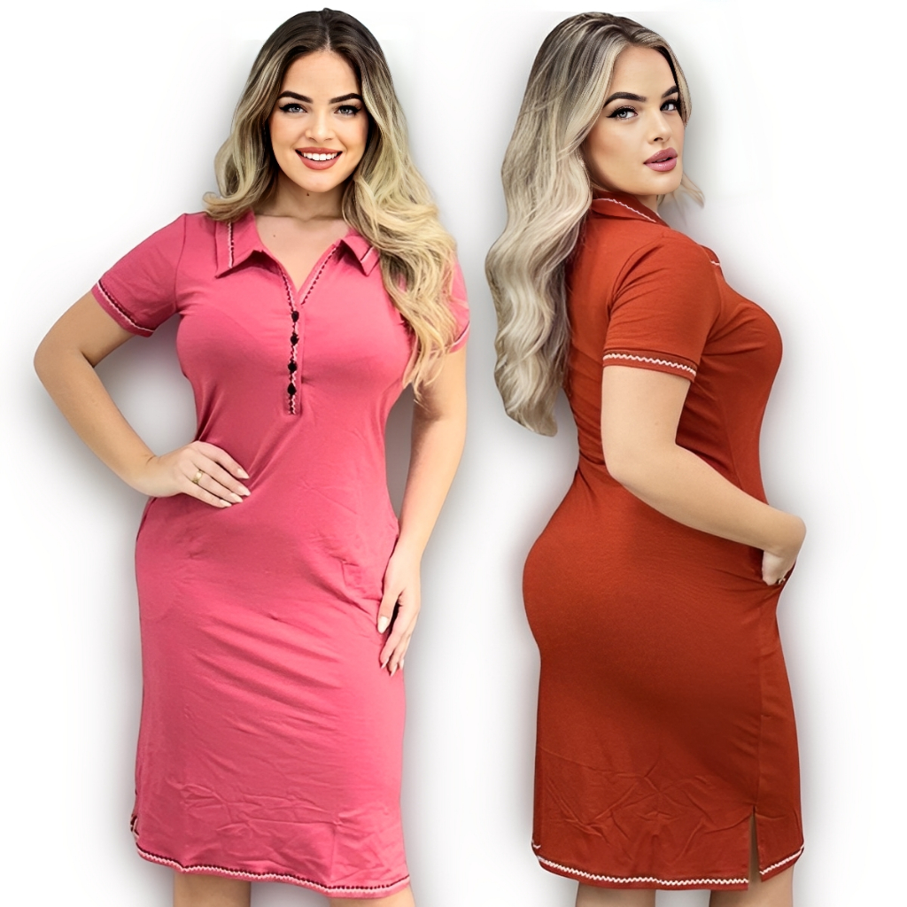 Vestido Tubinho Midi Executivo Feminino Gola Polo com Bolso Moda Evangélica Estiloso Super Fashion em Oferta na Shopee