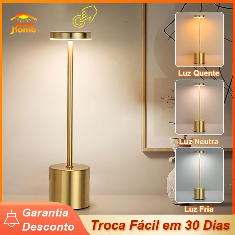 Luminária de Mesa Touch Abajur Cabeceira Escrivaninha LED 3 em 1 Recarregável Tipo C Preto Dourado em Oferta na Shopee