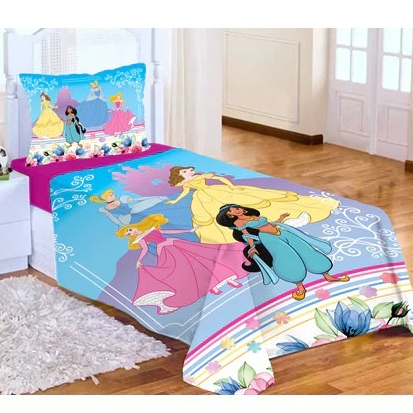 Lençol Cobre Leito Solteiro Princesas Blue + Fronha | Kit Infantil Feminino Disney — imagem 2 de 2