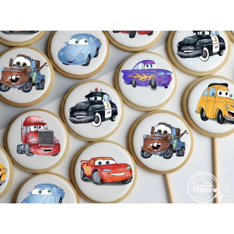 Papel Arroz Carros McQueen para Pirulitos, Biscoitos, Suspiros e Cupcakes /20 unidades - 5 cm (CORTADOS) em Oferta na Shopee