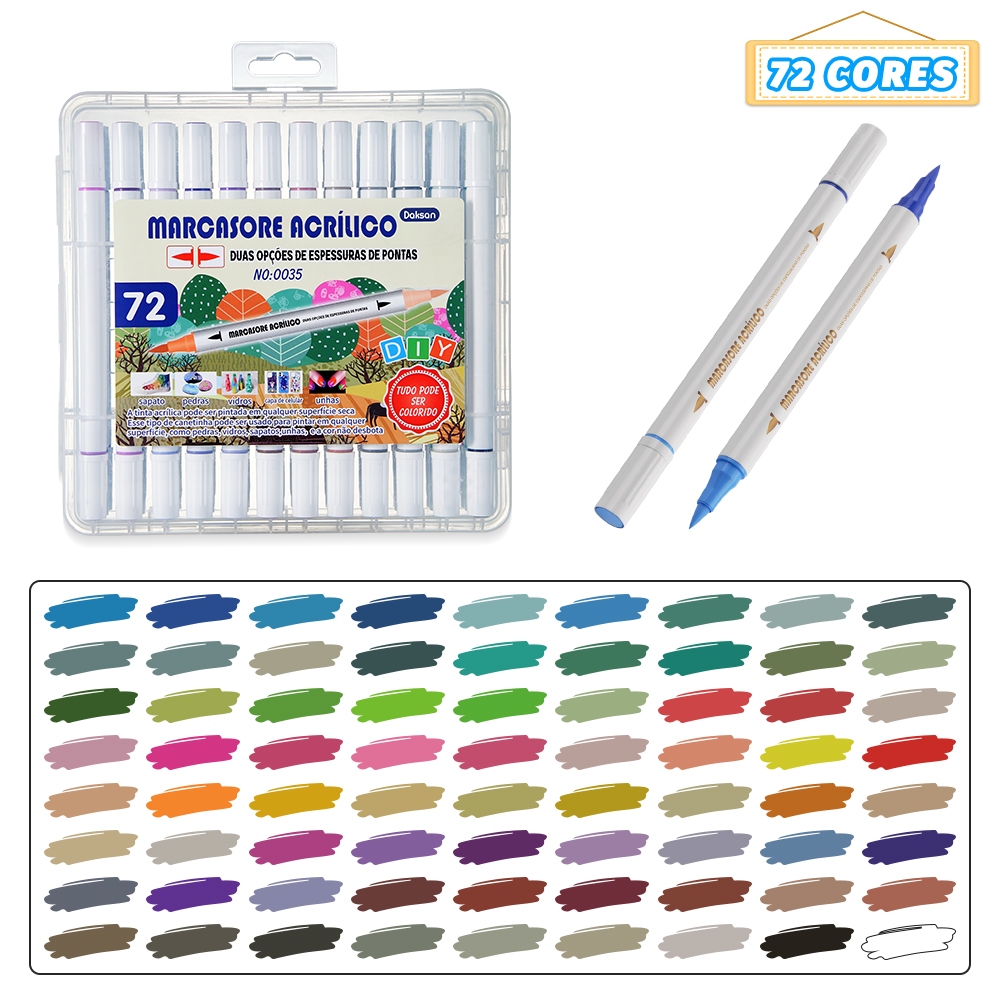 Caneta Marcadora Acrílica Bicolor Dupla Ponta Kit 24/36/48/72/120 Cores Insípido Muito duradouro Saída tinta uniforme