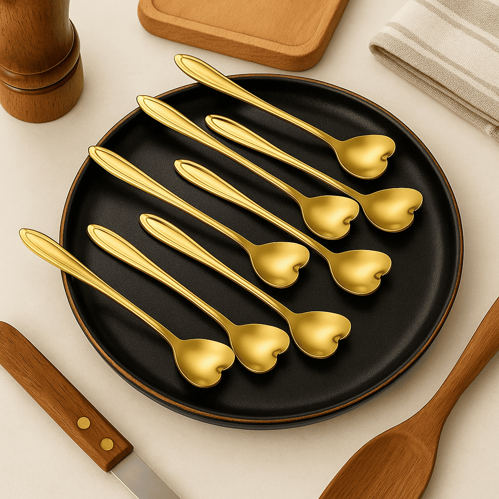 Kit 1/5/10 Colher Coração Talher Dourado Cozinha Luxo Cantinho do Café Sobremesa Aço Inox em Oferta na Shopee