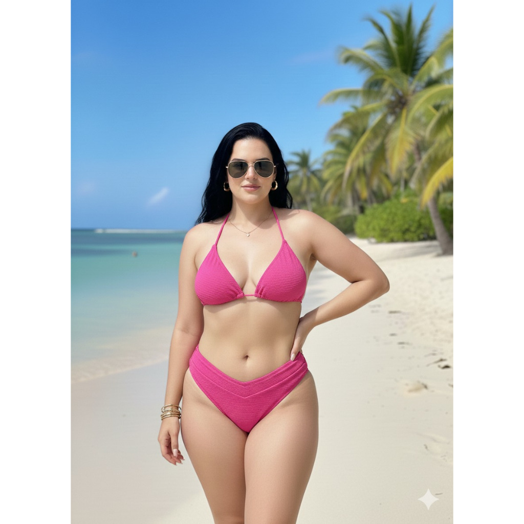 Biquini Cortininha Canelado Plus Size Feminino Moda Praia de Biquini Verão Multi Cores G e GG