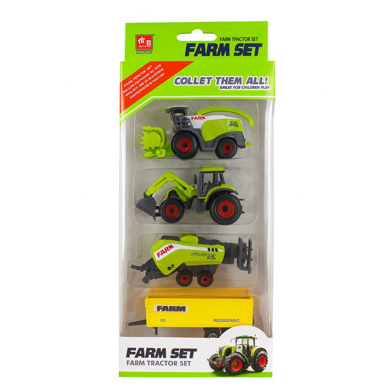 Farm Tractor Set – Kit 4 Miniaturas Agrícolas Trator Colheitadeira Enfardadeira Carretinha Farm