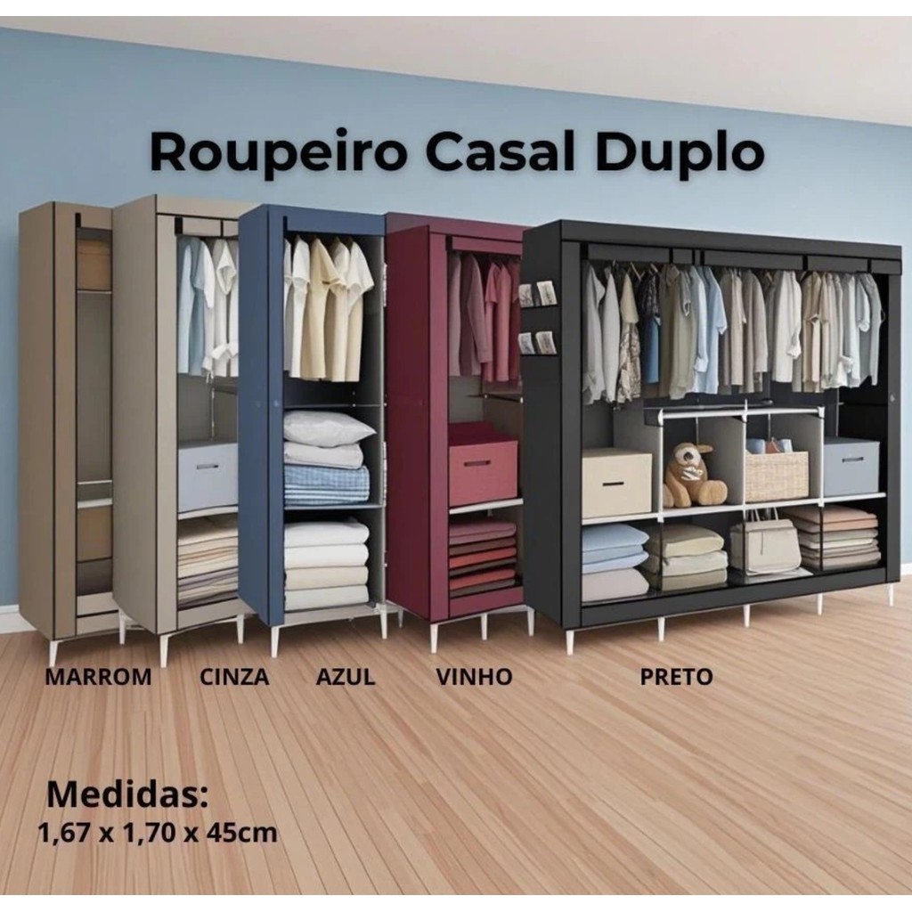 Arara Guarda Roupa Dobrável Grande Armário Organizador Multiuso Roupeiro Cabideiro Sapateira Closet top