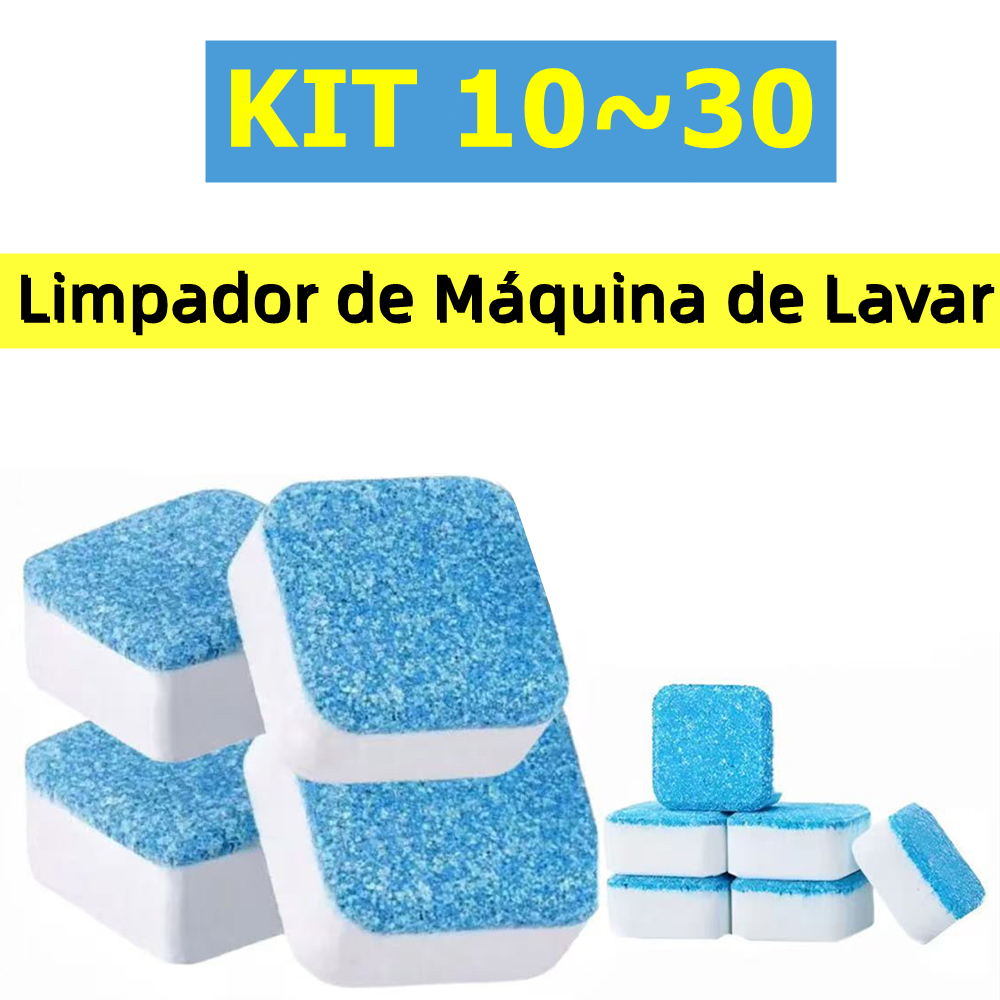 KIT 10 Limpador de Máquina de Lavar, Comprimido Efervescente Sólido para Remover Manchas Pastilhas para Limpeza KIT10~30