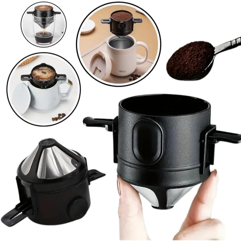 Filtro de Café Dobrável Aço Inox Portátil Gotejamento Café Titular Funil Cesta Reutilizável