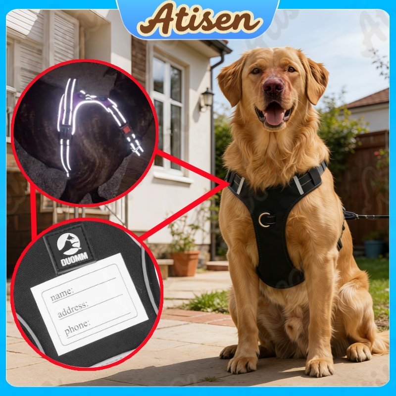 Arnês Ajustável Refletor para Cães Colete Peitoral de Segurança para Passeios Diurnos e Noturnos