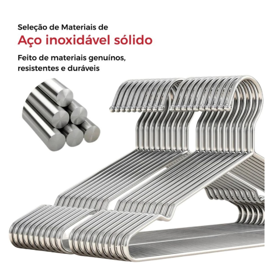 Cabide Redondo Resistente Adulto Cabide Sólido Em Aço Inoxidável Tipo Reforçado Kit 42/45CM