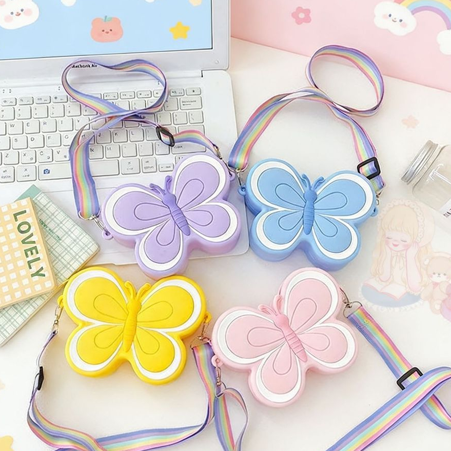 Bolsa De Silicone Infantil Criança Borboleta fofo pop Tiracolo em Oferta na Shopee
