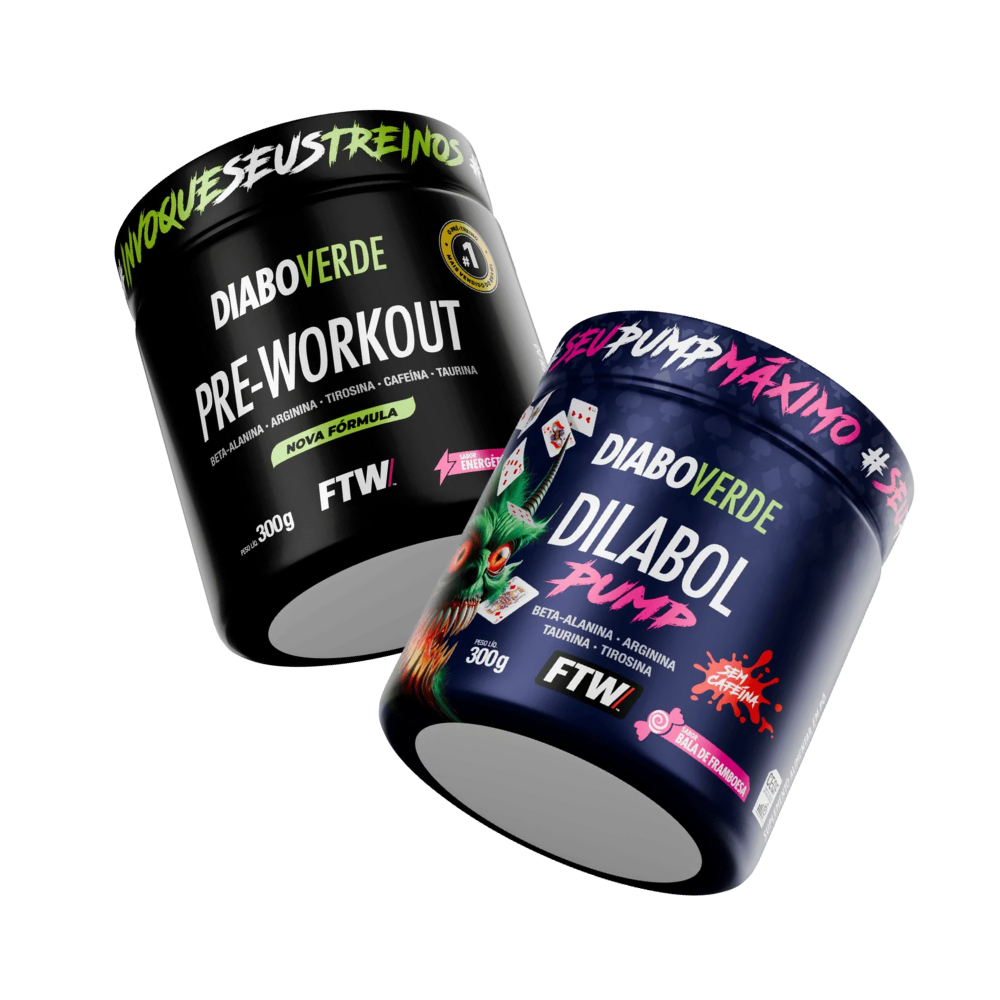 Kit Diabo Verde Pré Treino Pote 300g + Dilabol Pump S/ Cafeína Pote 300g FTW em Oferta na Shopee