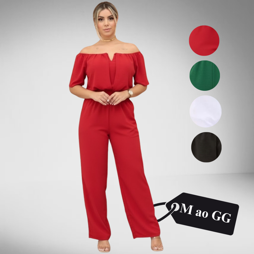 Macacão Longo Canoa Com Bojo Ombro A Ombro Feminino Ciganinha Luxo Pantalona Alfaiataria Duna