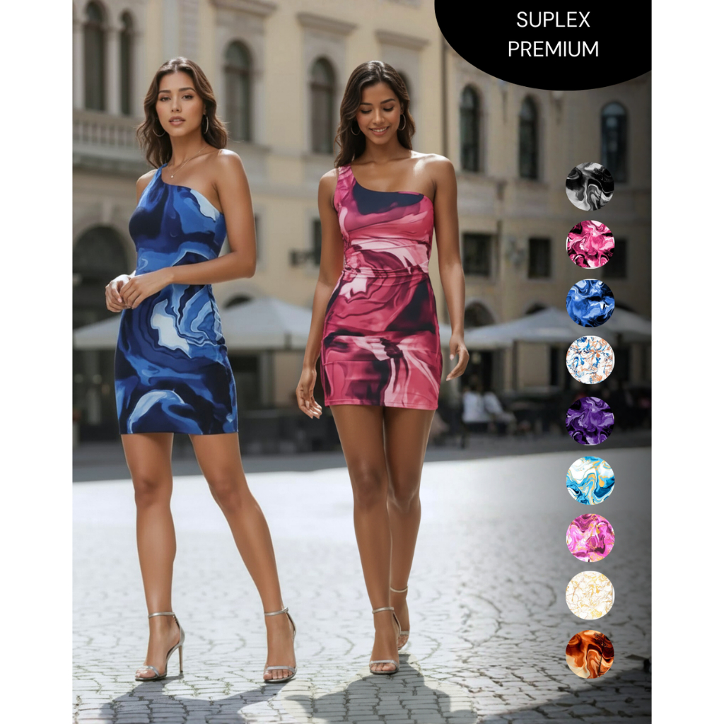 Vestido Curto Marmorizado Branco Mula Manca Tendência Assimétrico Um Ombro Justo Modelador Festa em Oferta na Shopee