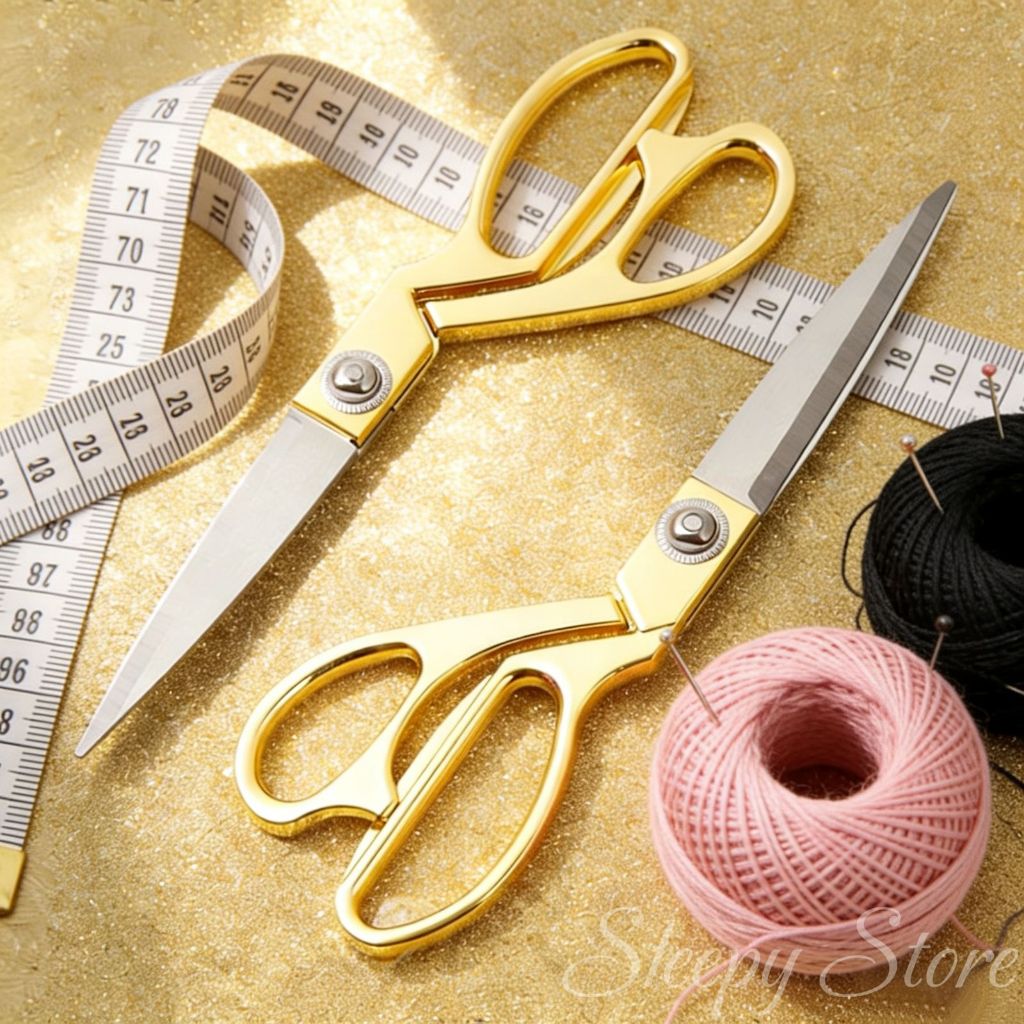 Tesoura de costura de aço inoxidável dourado de 24 cm