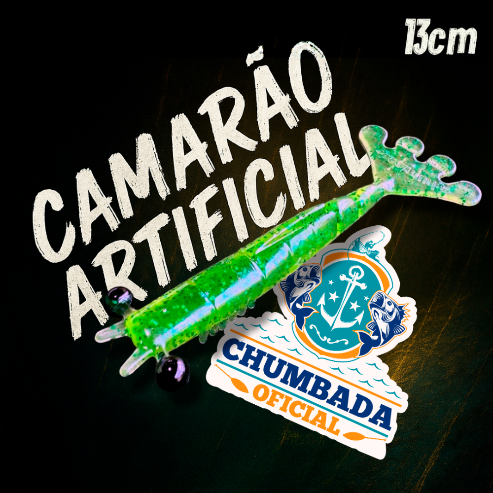 Camarão 13cm Artificial (2un) Soft Maciço Articulado Jig Head Chumbada Oficial Pesca Robalo Tucunare