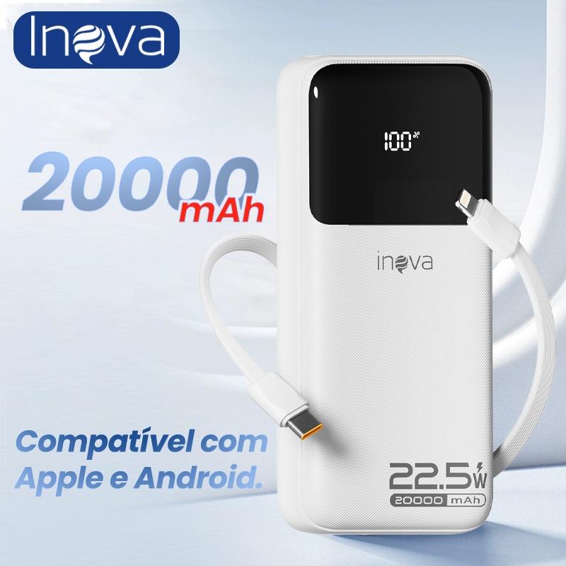 INOVA Carregador Power Bank Portátil Carregador de Bateria Externo Embutido 2 Cabos 20000mAh em Oferta na Shopee