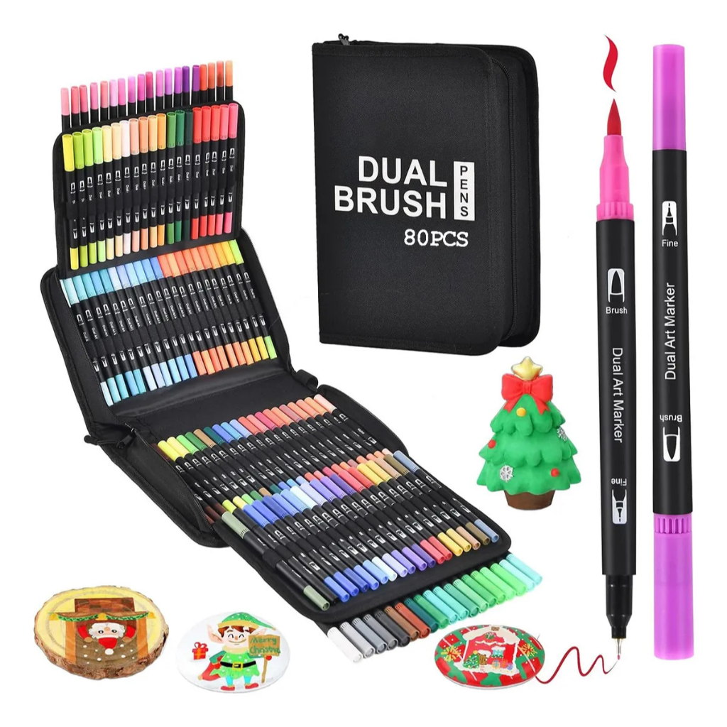 168 Cores Caneta Brush Pen Duas Pontas Pincel Canetinha Fina