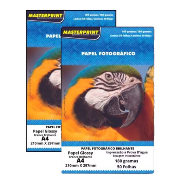 Kit com 02 Papel Fotográfico 180g c/ 100Fls Brilhante A4 Sem Adesivo - MASTERPRINT em Oferta na Shopee