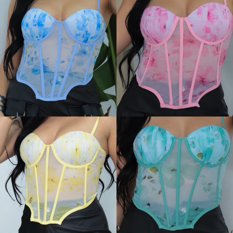 Corselet Cavado Estampado Diversas Cores Cropped Moda verão Moda gringa Moda balada Fim de ano Coleção festas Blogueira