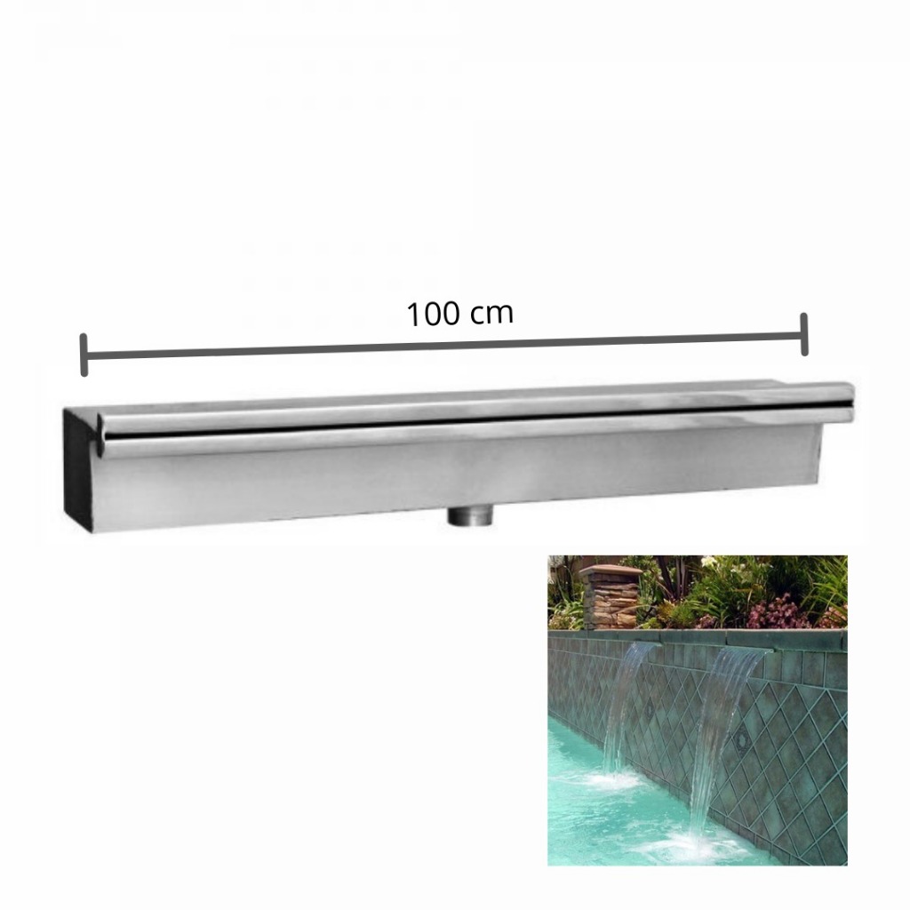Cascata Inox Embutir Parede 100 cm Piscina Fácil Instalação Alvenaria Queda Perfeita