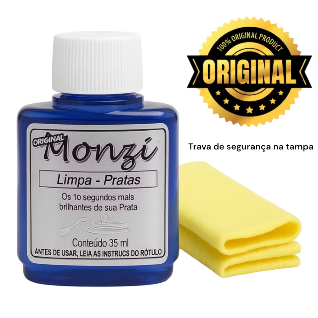 Limpa Prata Monzi Mágica Remove Sujeira  Oxidação Recupera Brilho Uso Fácil e Rápido