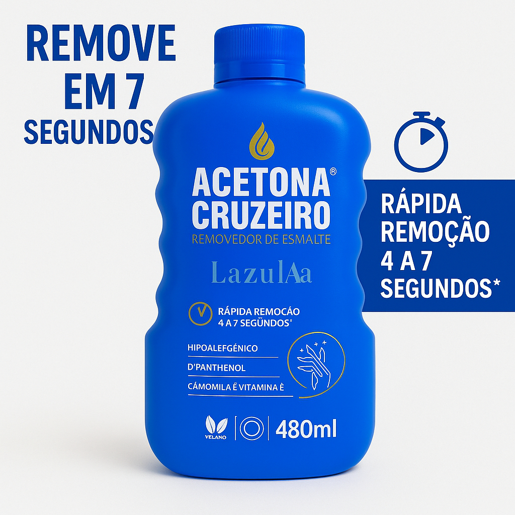 Acetona Cruzeiro Azul 480ml – Removedor de Esmalte Rápido, Hipoalergênico, com D’Panthenol, Camomila e Vitamina E