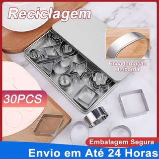 Conjunto de 30 cortadores de biscoitos de aço inoxidável formasvariadas e anéis de mousse