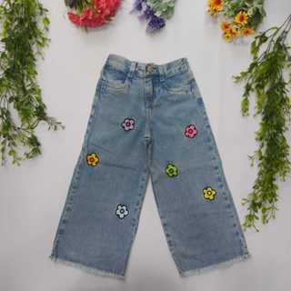 Calça Jeans Wid Leg Infantil Bordada. em Oferta na Shopee