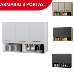 Armário de Cozinha Aereo 3 Portas + Nicho Multiuso Modular Compacto Organizador Varias cores