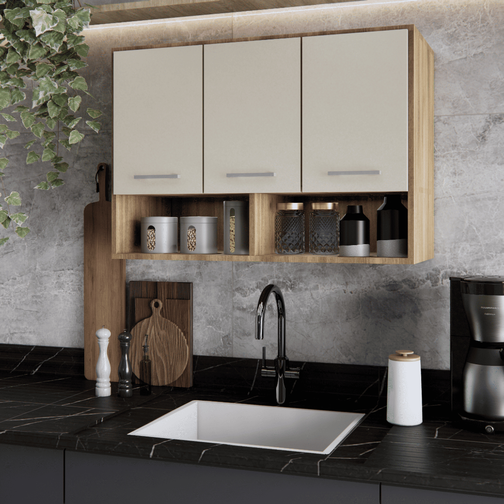 Armário de Cozinha Aereo Parede Multiuso 3 Portas Compacto com Nicho Modular - Móveis Bonatto em Oferta na Shopee