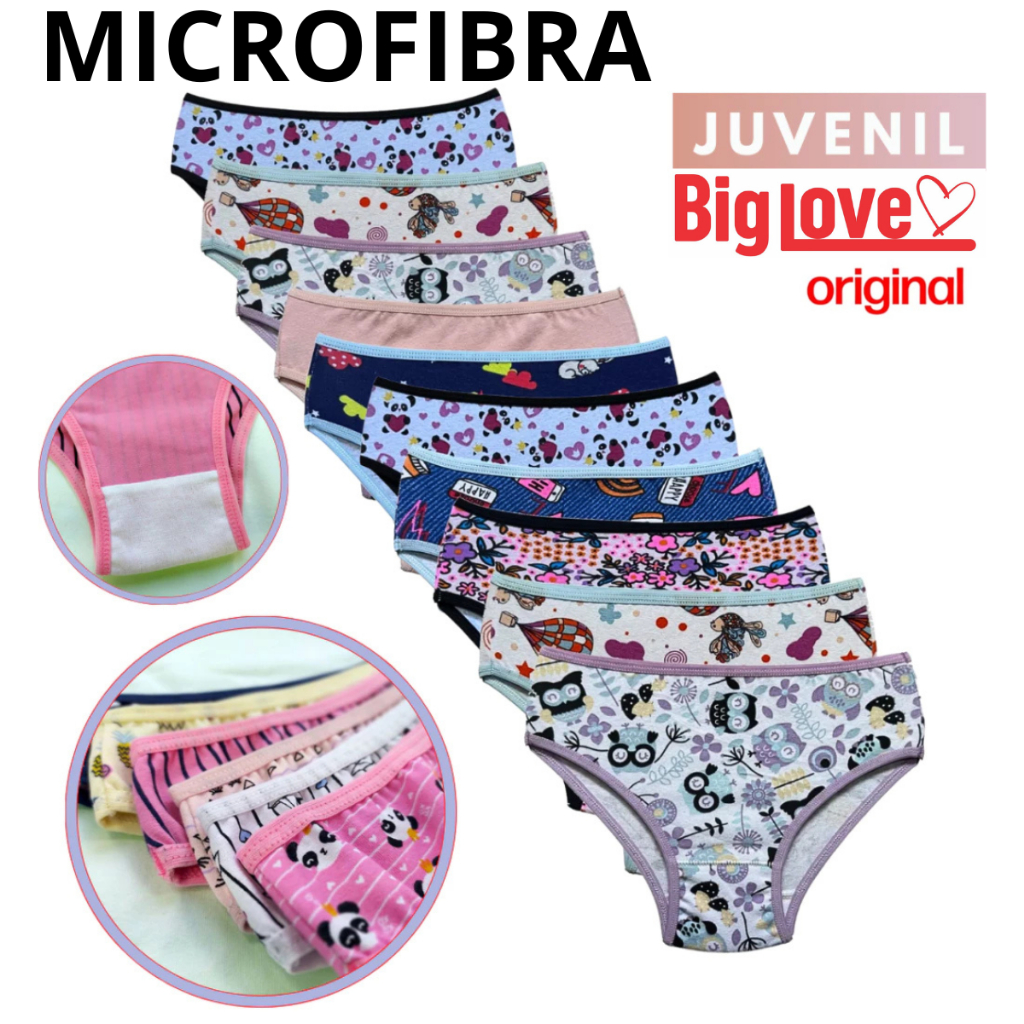 Kit Calcinha Juvenil Microfibra  Tamanhos 7 até 16 anos Promoção Direto da Fábrica Ref:030