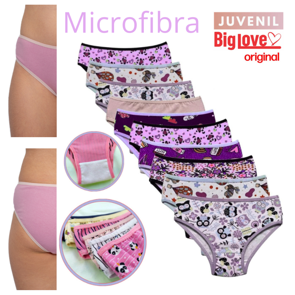 Kit Calcinha Juvenil Microfibra  Tamanhos 7 até 16 anos Promoção Direto da Fábrica Ref:030