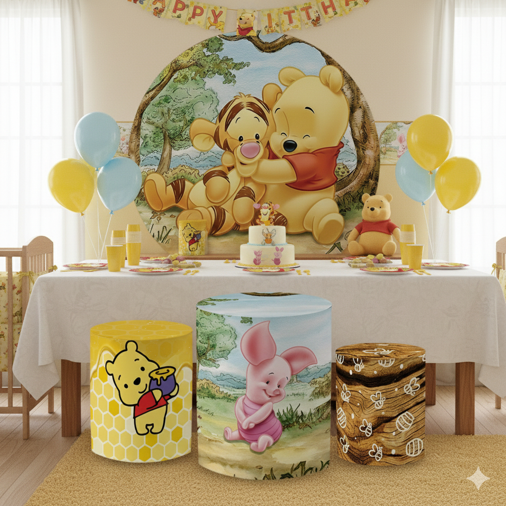 Capa Painel + Trio Cilindro Sublimado Festa Infantil Ursinho Poh Kit Festa Completa Decoração Aniversário em Oferta na Shopee