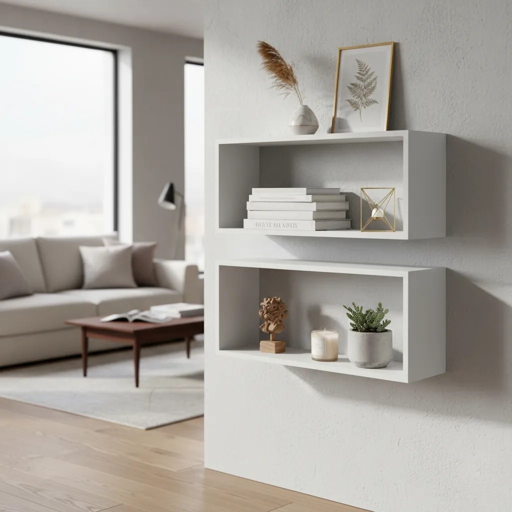 Kit 02 Nichos 50x25 MDF Branco Escritório Cozinha Decoração Quarto Bebês Sala Casa Decorar Flutuante