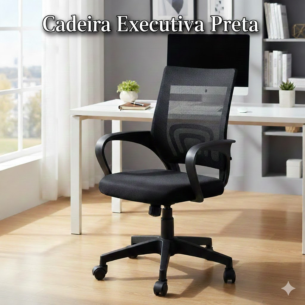 Cadeira de Escritório Executiva Giratória Preta Ergonômica Escritório Estudo Pronta Entrega