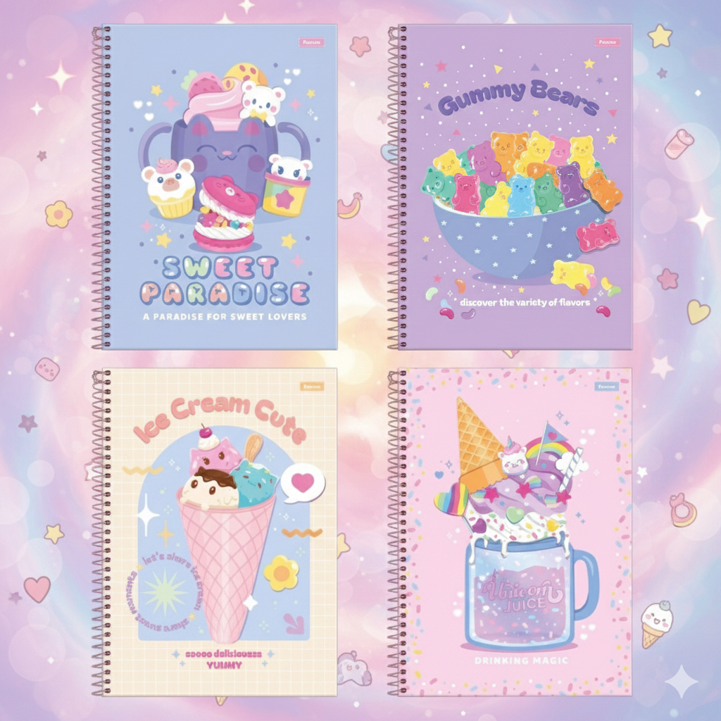 Caderno Universitário Sugar Rush | Capa Dura | 160 fls | 10 matérias | Espiral | Adesivos - Foroni