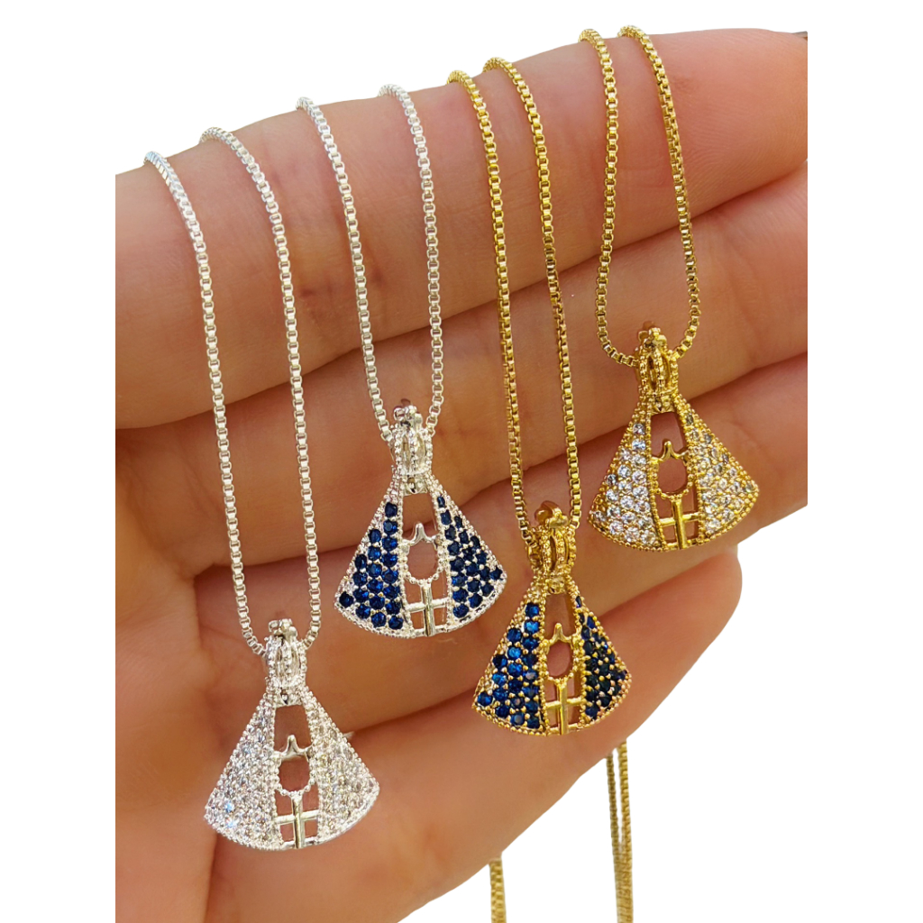 Colar Terço Nossa Senhora com Cruz Folheado