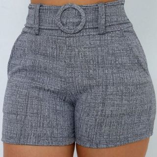Short Social Feminino Cintura Alta Estilo Alfaiataria com Cinto Fixo e Bolsos em Oferta na Shopee